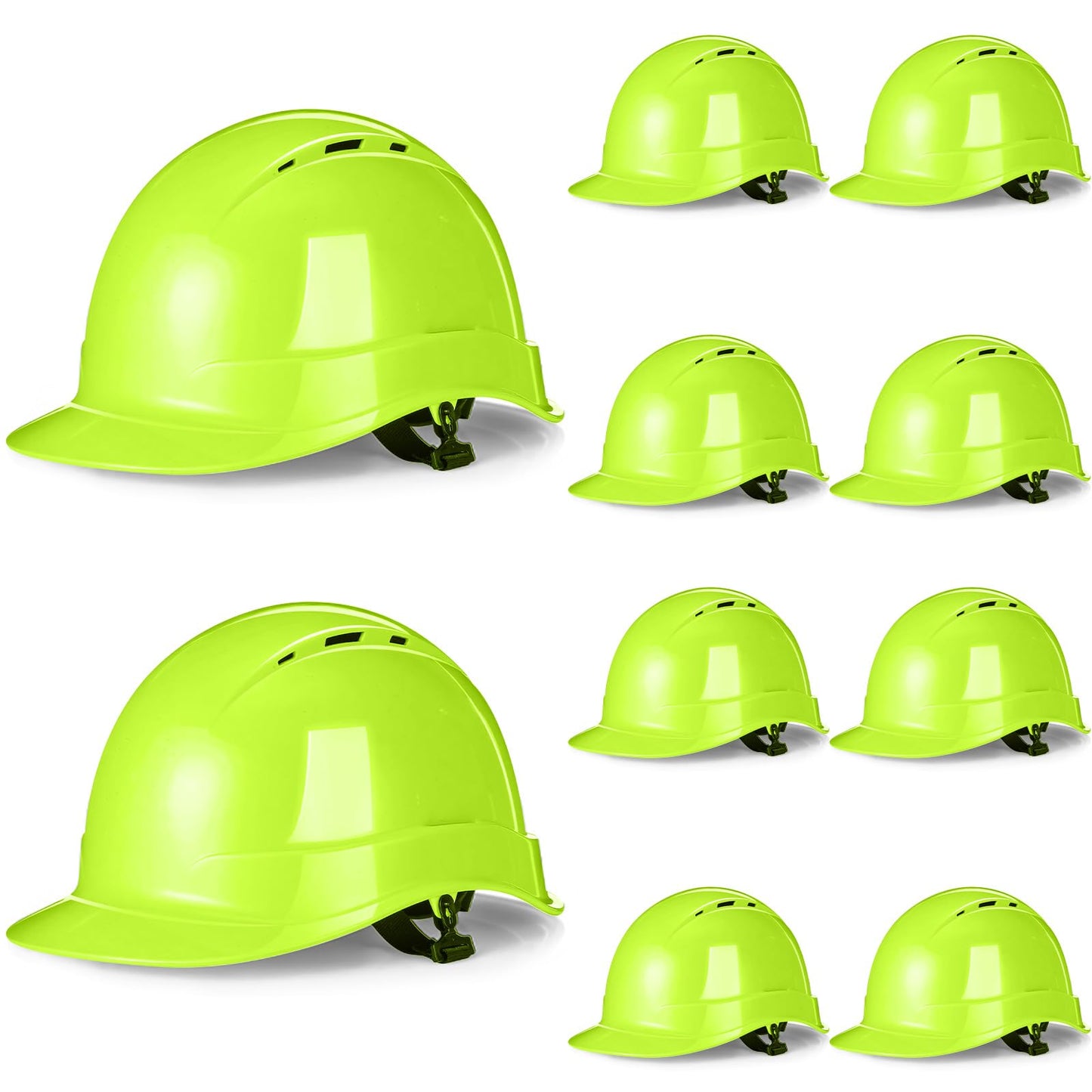 10 Pcs Suspension Hard Hat Meets NSI Z89.1 Type I Class C, 6 Pt. Cap Style Hard Hat Ratchet Vented Green Construction Helmet Bulk for Safety Man Woman