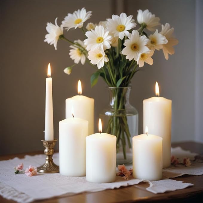 Dripless 3x4 3x6 3x8 Inch White Pillar Candles Unscented Long Lasting Large Cylinder Column Candles for Home Dinner Table Decor Power Outage Emergency
