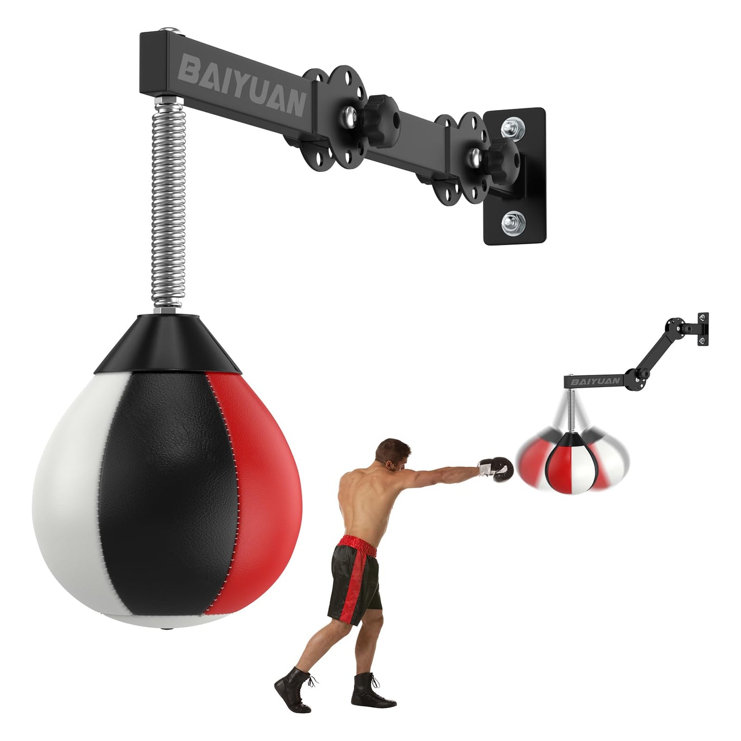Adjustable Speed Bag for Boxing - Wall Mount Punching Bag Height Adjustable Bracket & Foldable Reflex Ball - Adults Teens and Kids Home Gym Boxing Bag Equipment - Fits Small Spaces