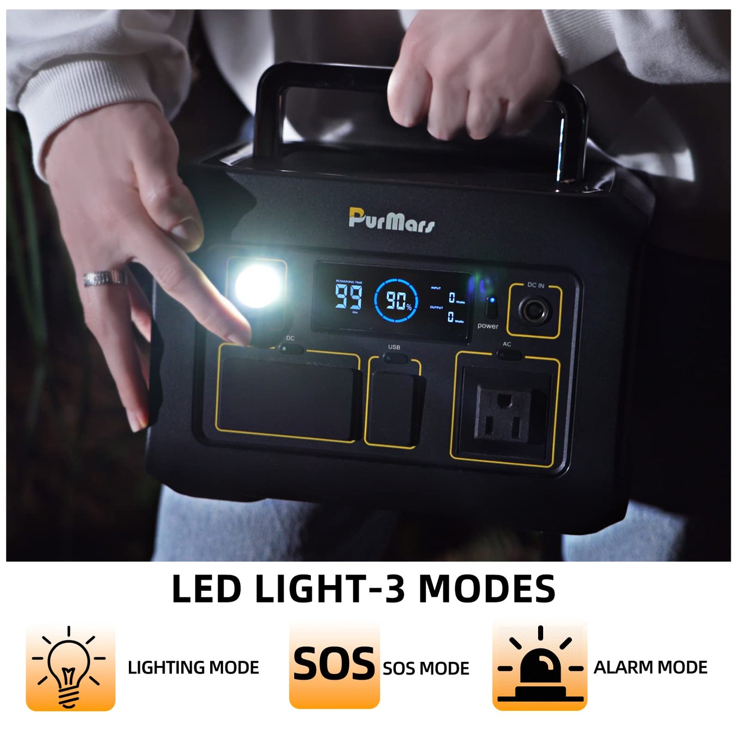 Purmars Portable Power Station 300W(Peak 500W),288Wh (90,000mAh) Solar Generator with 110V Pure Sine Wave AC Outlet,lifepo4 battery portable power bank for Outdoor Camping, Traveling,and Emergencies