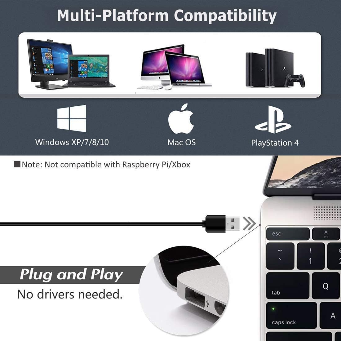 JOUNIVO PS4 (JV603PRO) USB Recording Microphone, Computer PC Podcast Condenser Cardioid Mic with Mute Button & LED