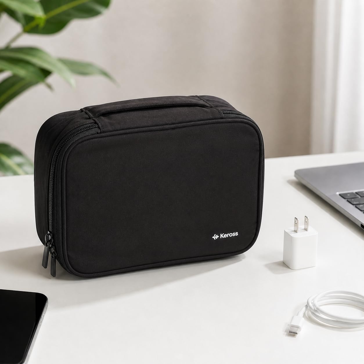 Keross Cable Organizer Bag for Travel with Removable Dividers Electronics Organizer Case for Chargers, Cables, Power