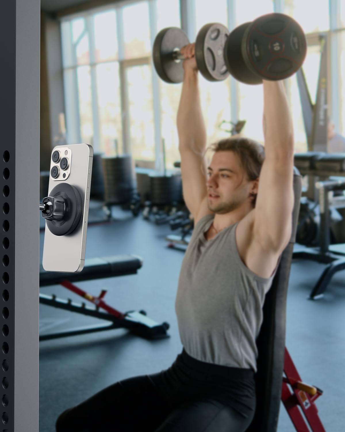 APPS2Car Magnetic Phone Holder for Gym, Alloy Base & Ball Joint, Attach to Metal Surfaces, Dual Magnet Phone Mount for MagSafe iPhone 12-17 Series