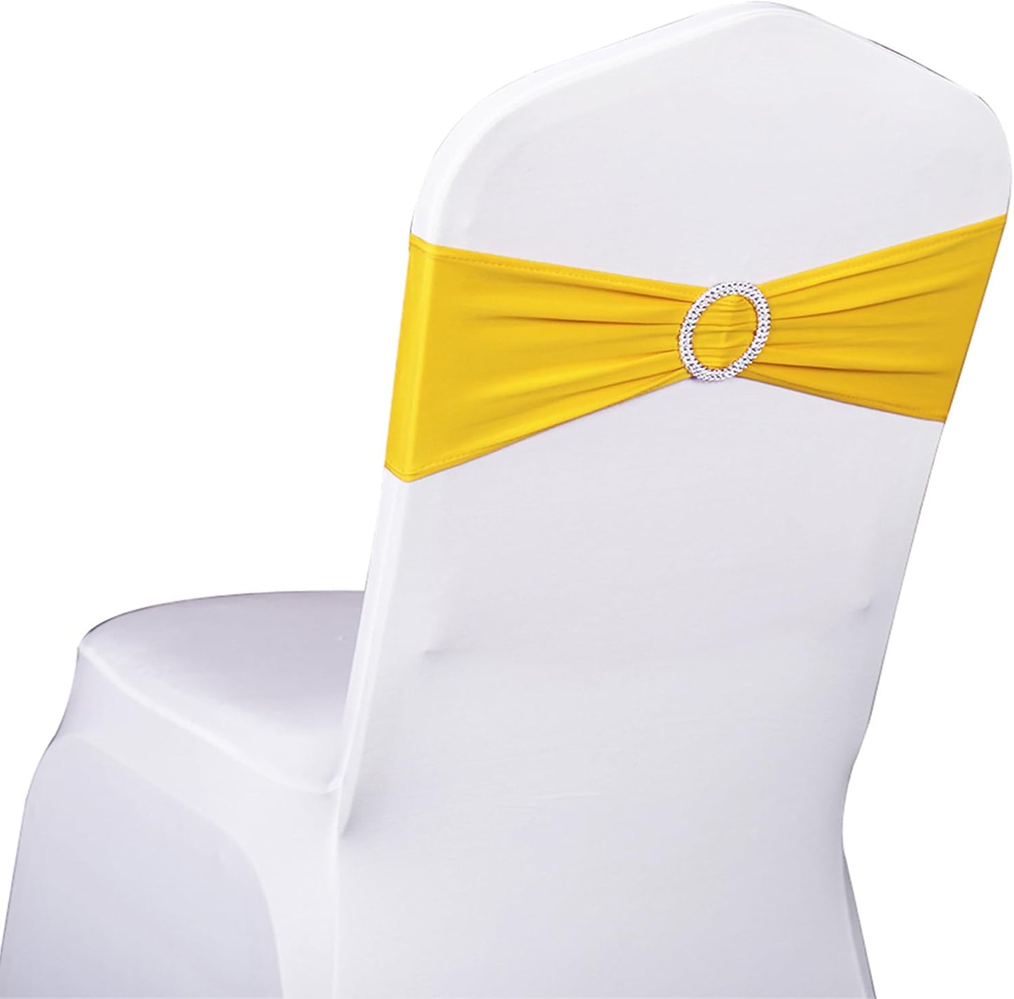 Skiennix Spandex Yellow Chair Sashes - Pack of 50 Elegant Bows with Buckles for Weddings & Events