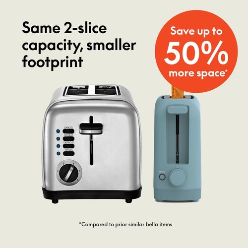 Bella 2-Slice Slim Toaster - 6 Shade Settings, Reheat & Cancel Functions | Fits Sourdough, 10” Long Slot, Surf Color