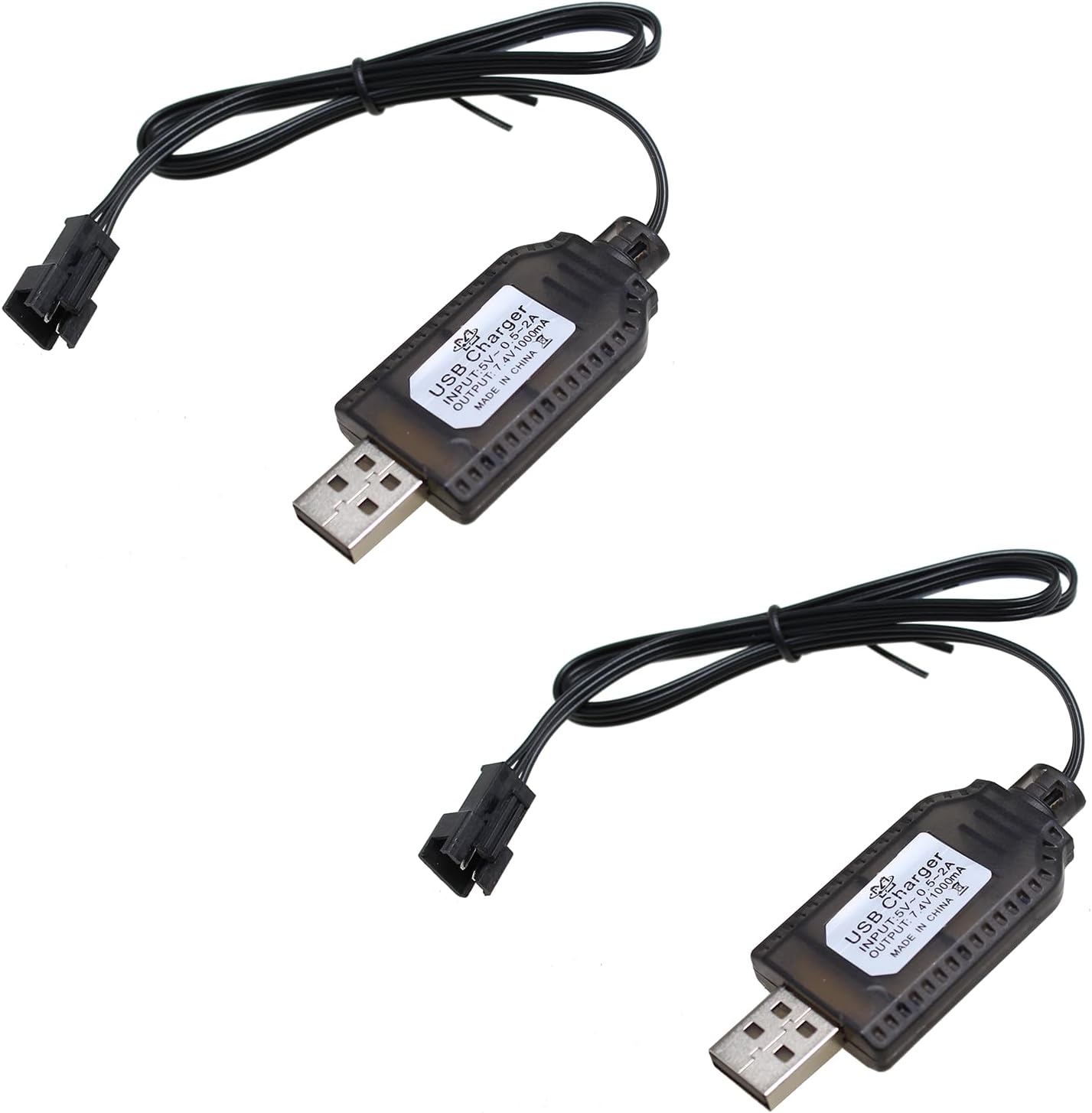 Maxmoral 2PCS 7.4V SM-3 Black Lithium Polymer Battery USB Charger with Plug Suitable for Remote Control Car Truck Ship