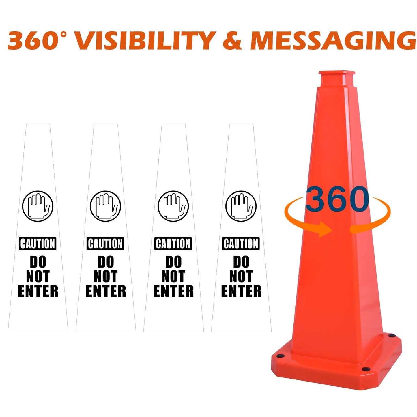 OranclUS 6 Pack 36 Inch 4-Sided Safety Cone, “Do Not Enter” Orange Traffic Cone, Extra Tall Bright High Visibility Durable PVC Stackable Cones (6, Orange-Do Not Enter, 36inch Printed)