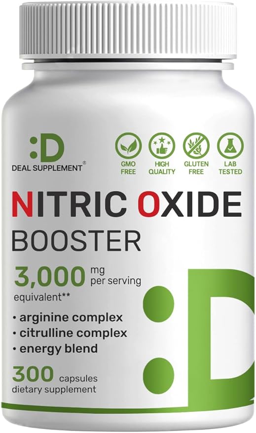 Nitric Oxide Booster 3,000mg Per Serving, 300 Capsules ??12 in 1 Nitric Oxide Supplement ??Arginine & Citrulline Complex with Energy Blend ??Marshmallow Root ??Promotes Nutrient Flow to Muscles&Heart