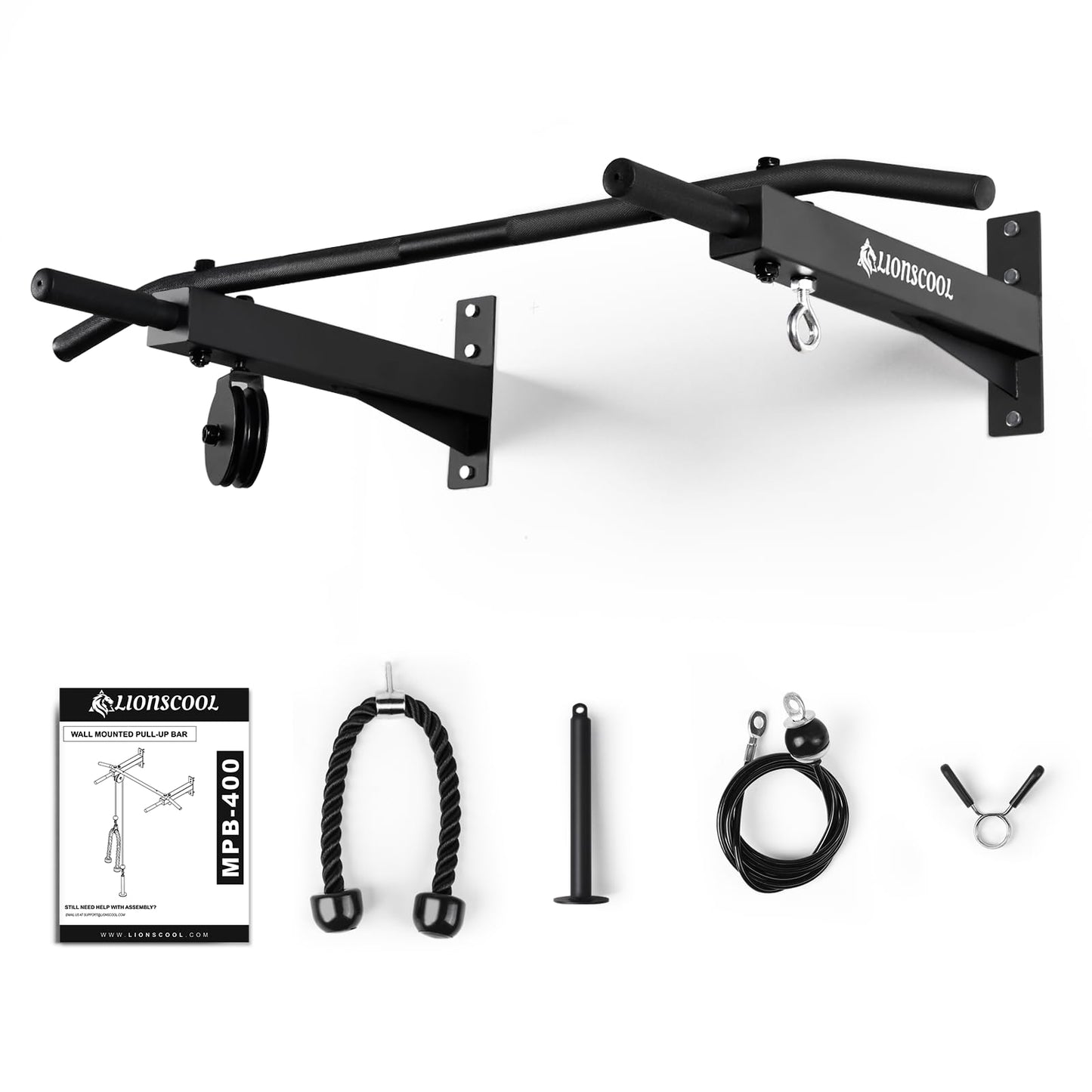 LIONSCOOL Multifunctional Wall Mounted Pull Up Bar with Pulley System (16"/24" APART)