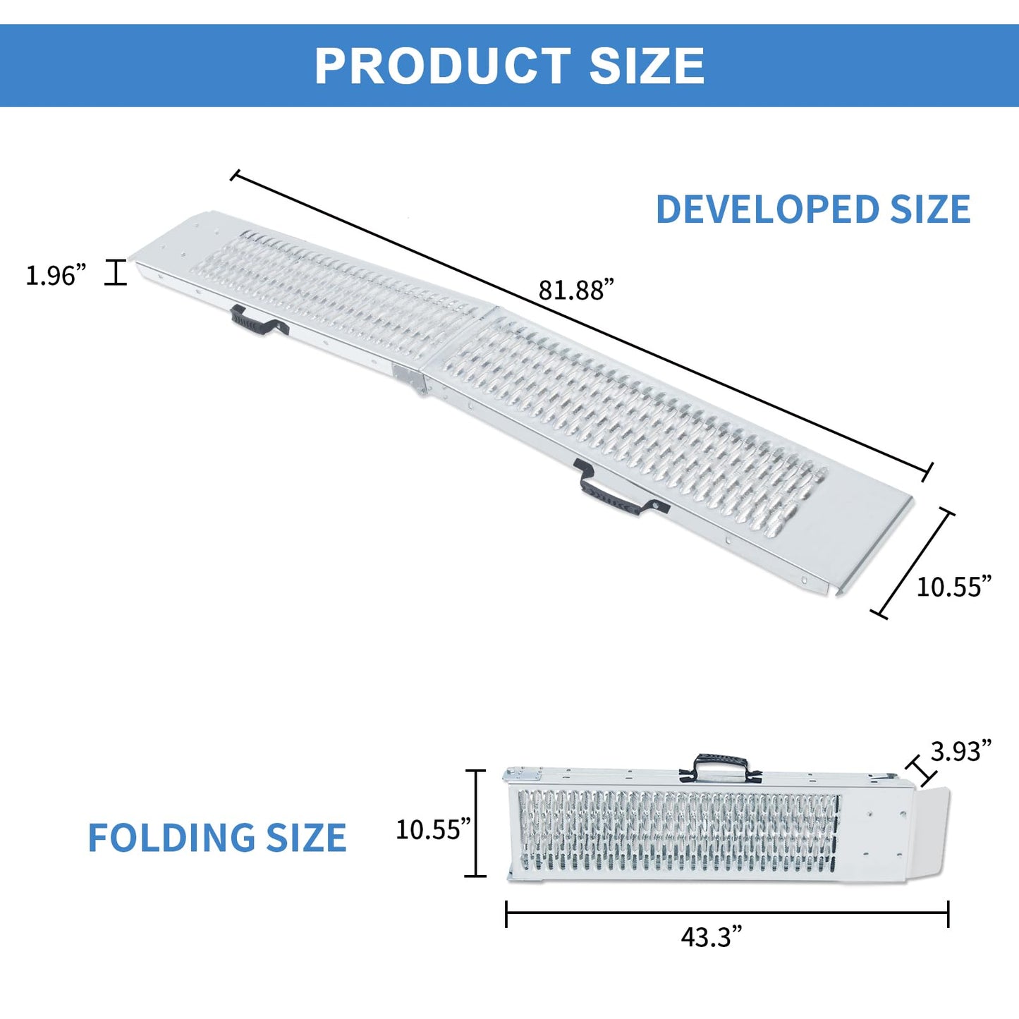 Arejonner 81.88 inches Long and 10.55 inches Wide Heavy Duty Folding Loading Ramp, 1500lb Capacity, Motorcycle; Lawn Mower; Snow Plough; Bikes; ATV; UTV; Golf Carts,Circular Hole, Pack of 2