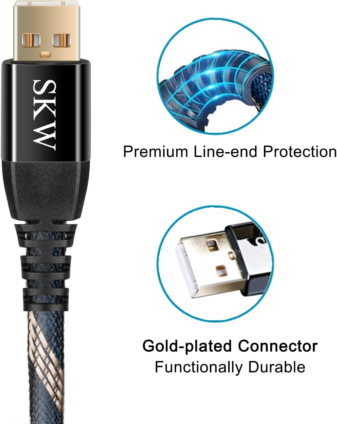2.0 3.2ft(1m) SKW Audiophiles USB DAC Audio Cable USB Type A to USB Type B Printer Cable for Computer to DAC, Sound