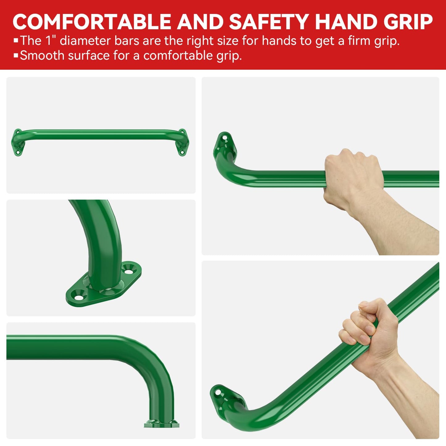 SUNSHINE FARMRE 17.3 Inch Safety Playground Handles Metal Indoor Outdoor Climbing Monkey Bars Swing Set Accessories Grab Handle Playset Hand Grips for Playhouse, Treehouse, Jungle Gym (Green, 6 Pack)
