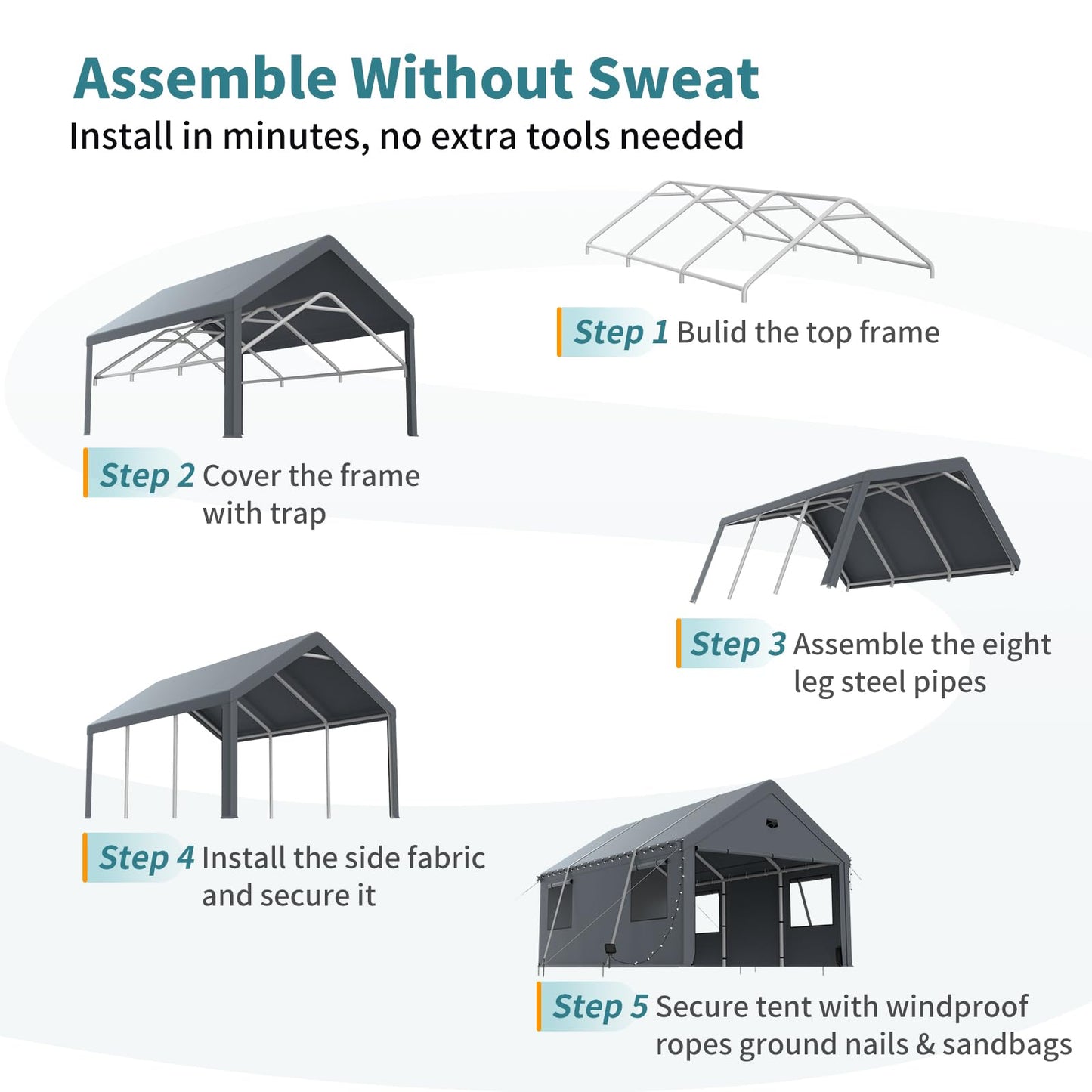 10x16FT Heavy Duty Carport Canopy,Extra Large Portable Car Tent Garage with Roll-up Windows and All-Season Tarp Cover,Removable Roof&Side Wall for Car, SUV,Boats&Truck Shelter Logic Storage