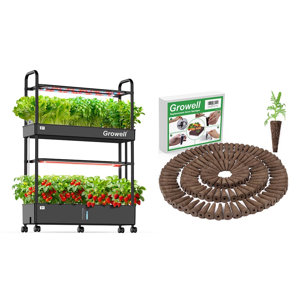 Growell 60 Pods Hydroponics Growing System & 120 Pack Grow Sponges