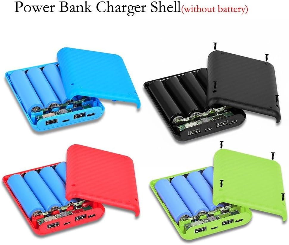 Floweringbeter 4 5V 2 4A, 5V 2.4A) Slots Power Bank Battery Box Charging Case with Type C and Mic Input, Dual USB