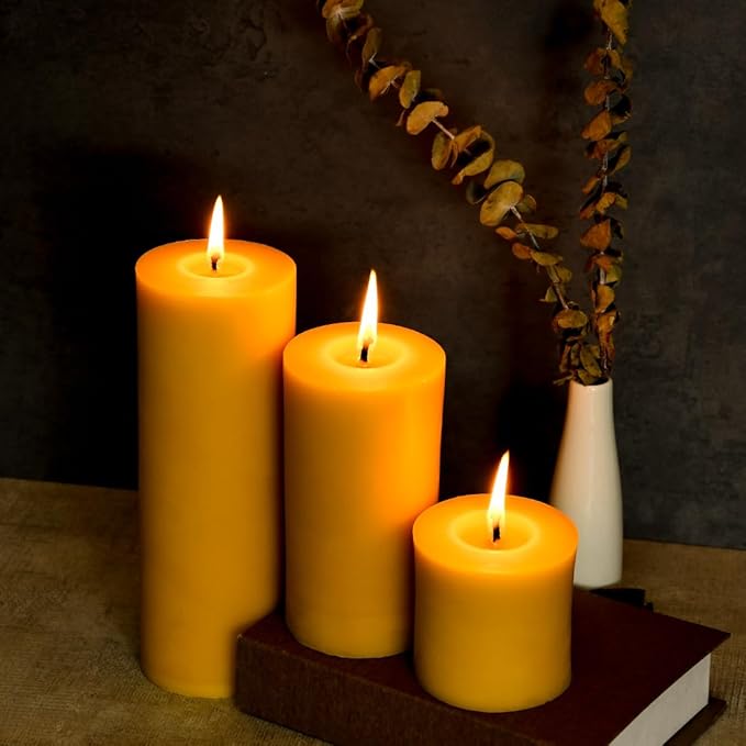 3"x 6" Large Beeswax Pillar Candle, Made of Pure Natural Beeswax, with Ultra Long Burning Time and Low Allergenicity-Rawï¼?2H