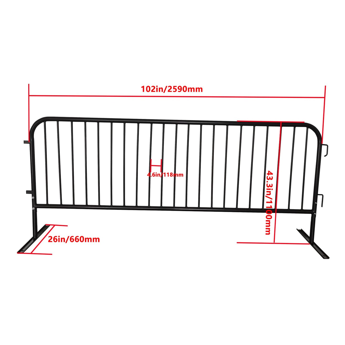 ZUVELLO 2 Pack 8.5 Ft Steel Crowd Control Heavy Duty Interlocking Steel Safety Barriers Barricade Fence Frame Guard for Events Road Traffic Control, Black