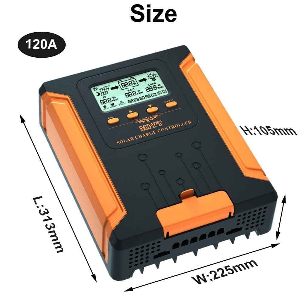 SolaMr 120A 180V MPPT Solar Charge Controller 12V/24V/36V/48V, LCD Screen Solar Panel Controller for Gel Sealed Flooded and Lithium LiFePO4 Battery (CM120A)