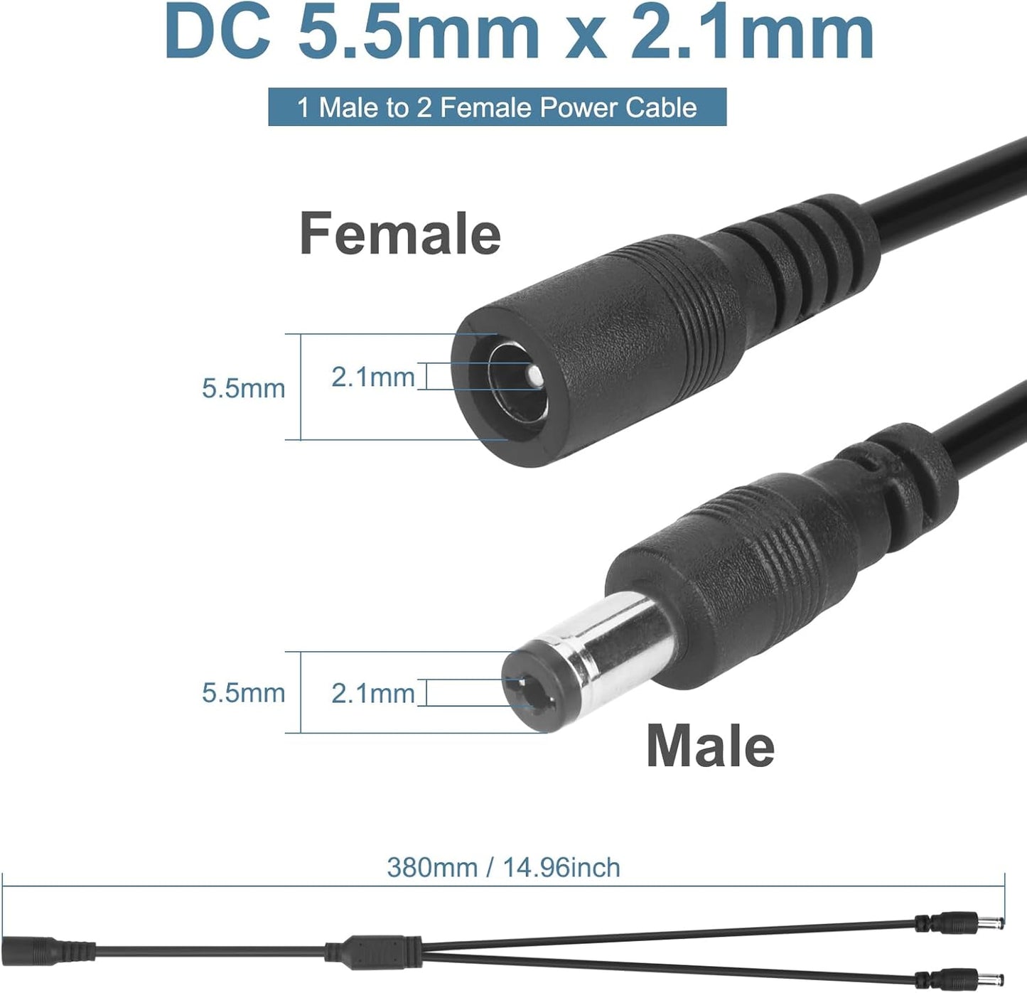 VWEICYY 2 1 2 2.1 5.5MM PCS to Way DC Power Splitter, DC Splitter, * Power Splitter for CCTV Security Camera LED Strips