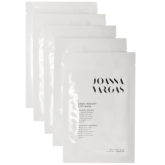 Joanna Vargas Eden Instant Face Lift Facial Mask ??Hydrating Collagen Sheet Mask for Glowing Skin ??Firming Face Mask with Hyaluronic Acid ??Anti Aging Facial Mask for Women ??5 sheets