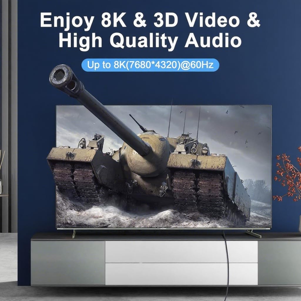 Generic 8K 3.3 FT/1M (48Gbps), 8K@60Hz, 4K@120Hz, PS5, Kirei V Wire HDMI Cable Ultra High Speed Nylon Braided Cable