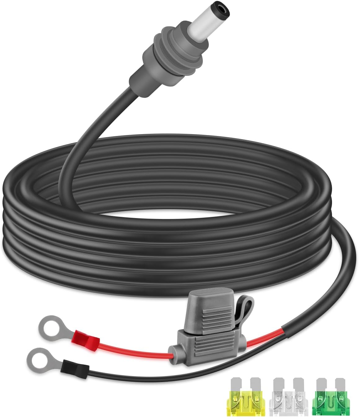GELRHONR DC5521 18AWG 5.5x2.1MM 8MM 30A 10FT Mini to O Ring Extension Cable, DC to Eyelet Direct Battery Power Cable