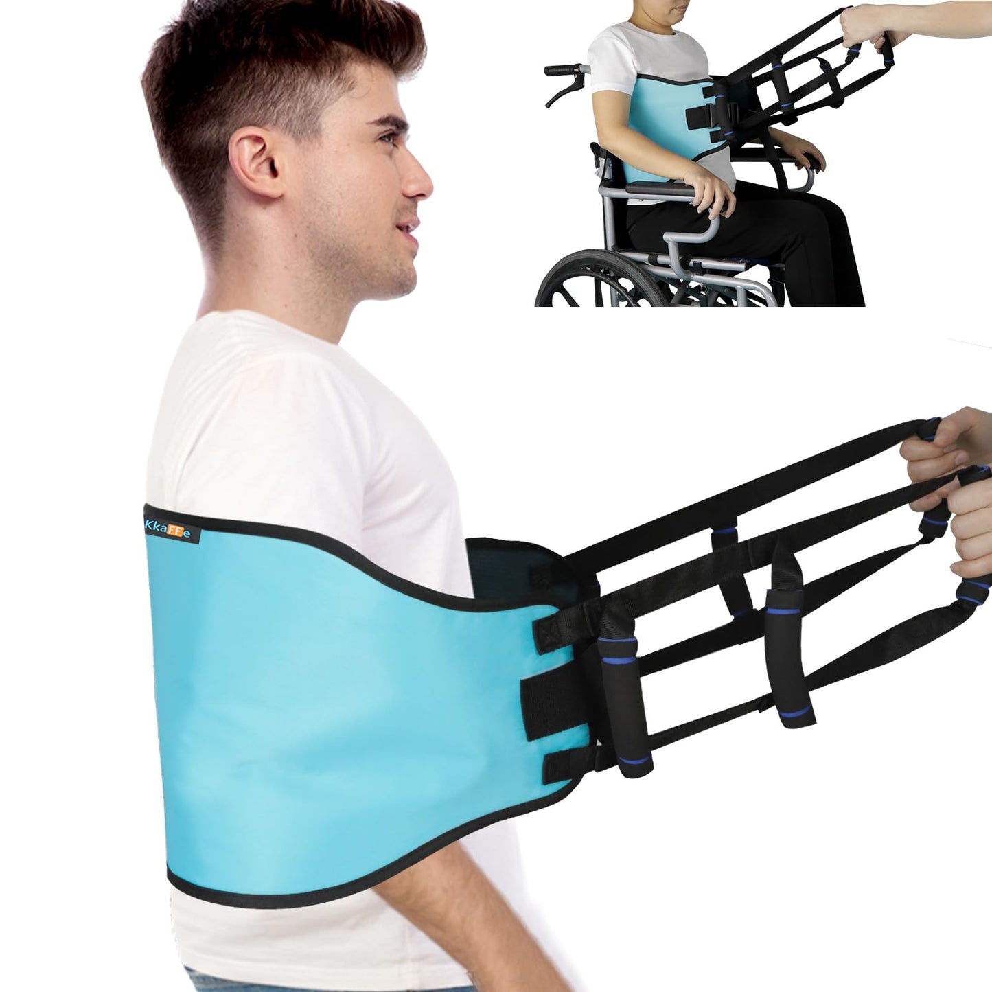 KkaFFe Transfer Sling for Elderly, Padded Assist Gait Belt, Heavy Duty Patient Lift with Straps, Mobility Standing and Lifting Aid for Elderly, Injured, Disabled - Safely Move from Wheelchair and Bed