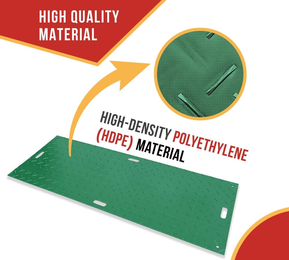 Mytee Products 12 Pk 4' x 8' - 1/2" Thick Heavy Duty Green Ground Protection Mats with Diamond Plated Tread - Easily Supports 120 Ton Loads - HDPE Construction Mat for Equipment Lawns Landscapers