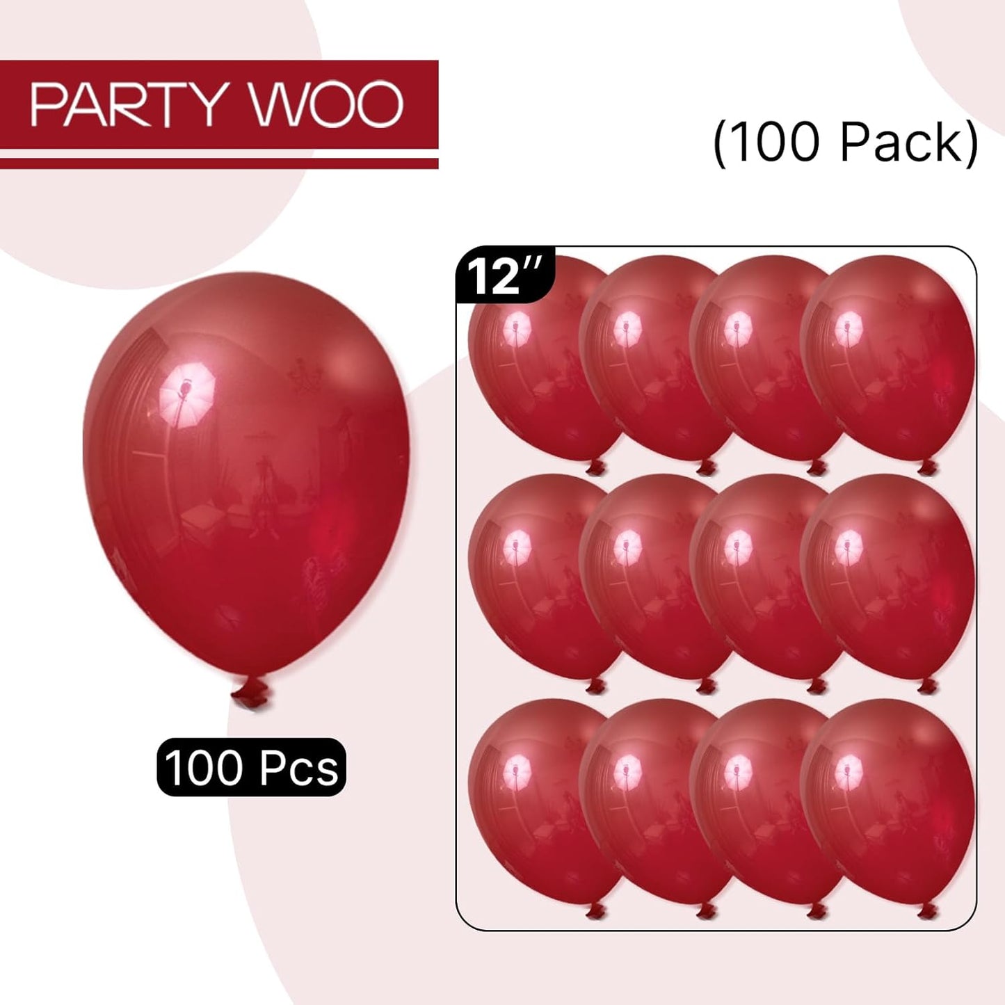 PartyWoo Burgundy Balloons - 100pcs 12 Inch Dark Red Latex Helium Balloons for Celebrations