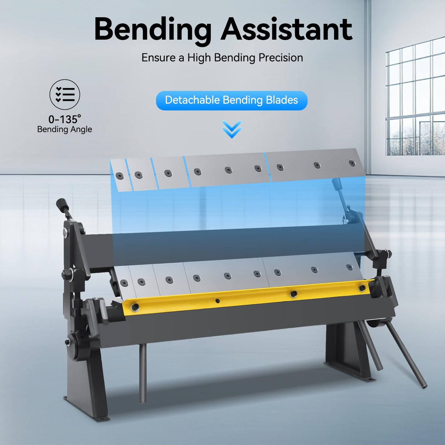 GEYOPMID Sheet Metal Brake, 24" Pan and Box Brake 0-130 Degrees Sheet Metal Brake with 5 Adjustable Fingers Portable Metal Bender with 20 Gauge Low Carbon Steel 14 Gauge Aluminum Capacity