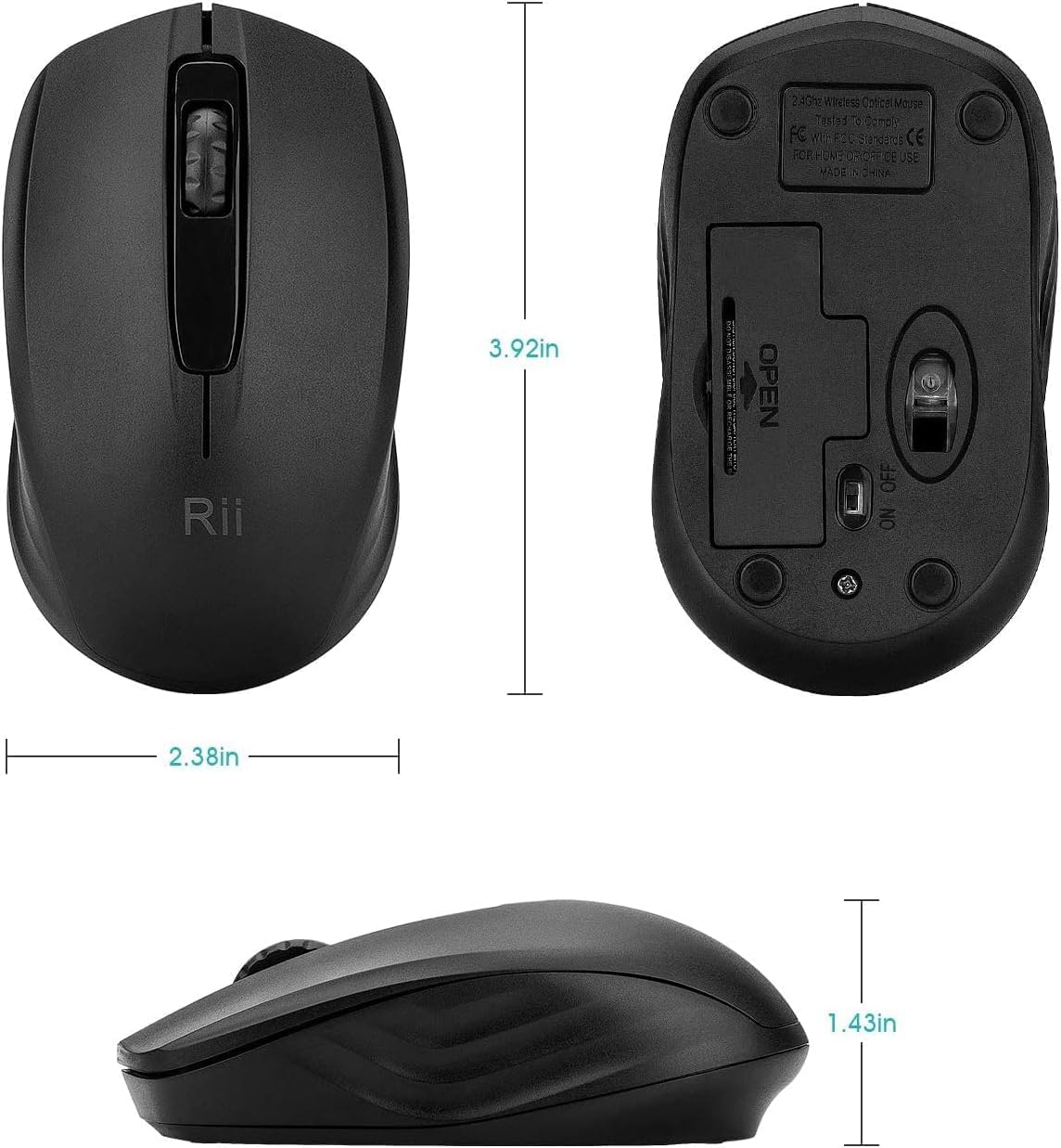 Rii Mouse,2.4G Wireless Noiseless Portable Computer Mice for PC, Laptop, Windows,Office Included Wireless USB dongle