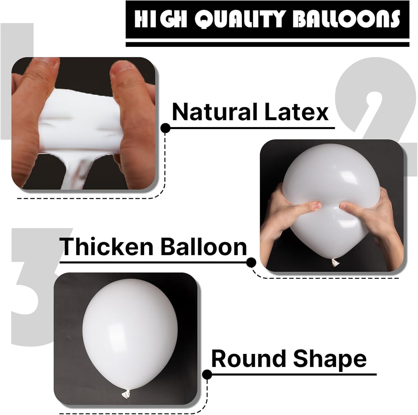 PartyWoo White Balloons - 100-Piece Matte Latex Balloon Arch Kit | 5-12 Inch Sizes for Weddings, Graduations & Parties