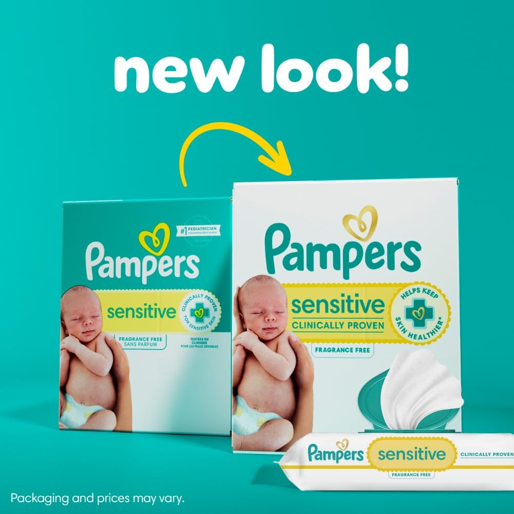 Pampers Baby Wipes - Sensitive Water-Based, Hypoallergenic & Unscented | 336 Wipes in 4 Packs