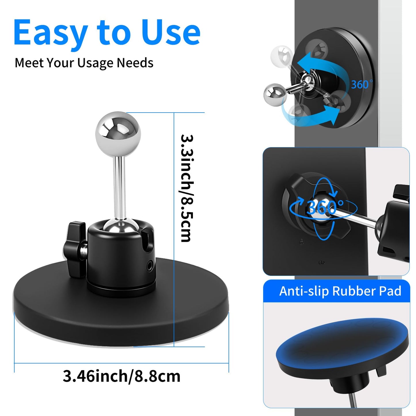 joaoxoko Strong Magnetic Tablet Mount, 360° Swivel Stand for Kitchen/Office/Gym, Universal Holder Compatible with 4.7-12.9" iPad, No-Slip Metal Surface Mount (1)