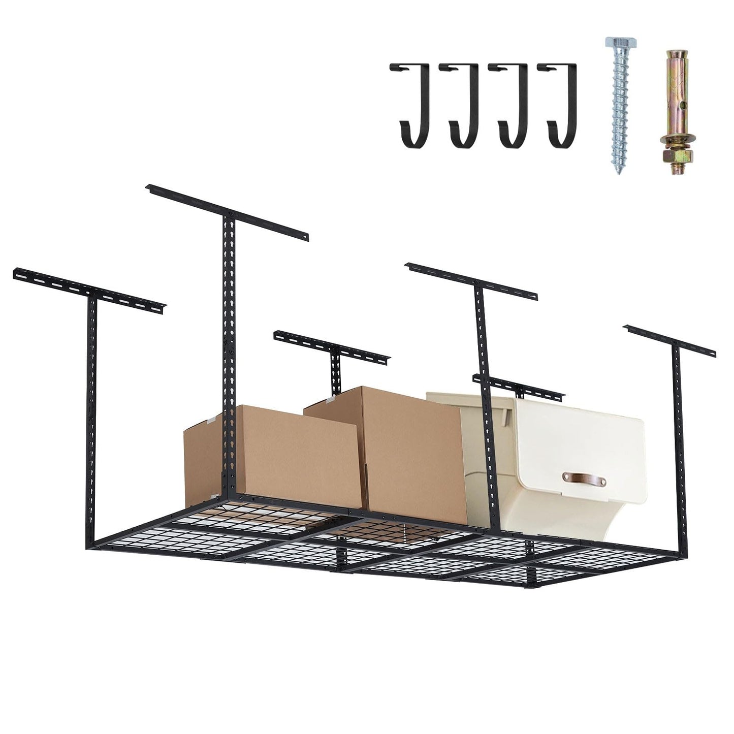 SierraSquad 3x8FT Overhead Garage Storage Rack, 22"-40" Height Adjustable Garage Ceiling Storage Racks, 750LBS Weight Capacity, Heavy Duty Metal Overhead Organization System