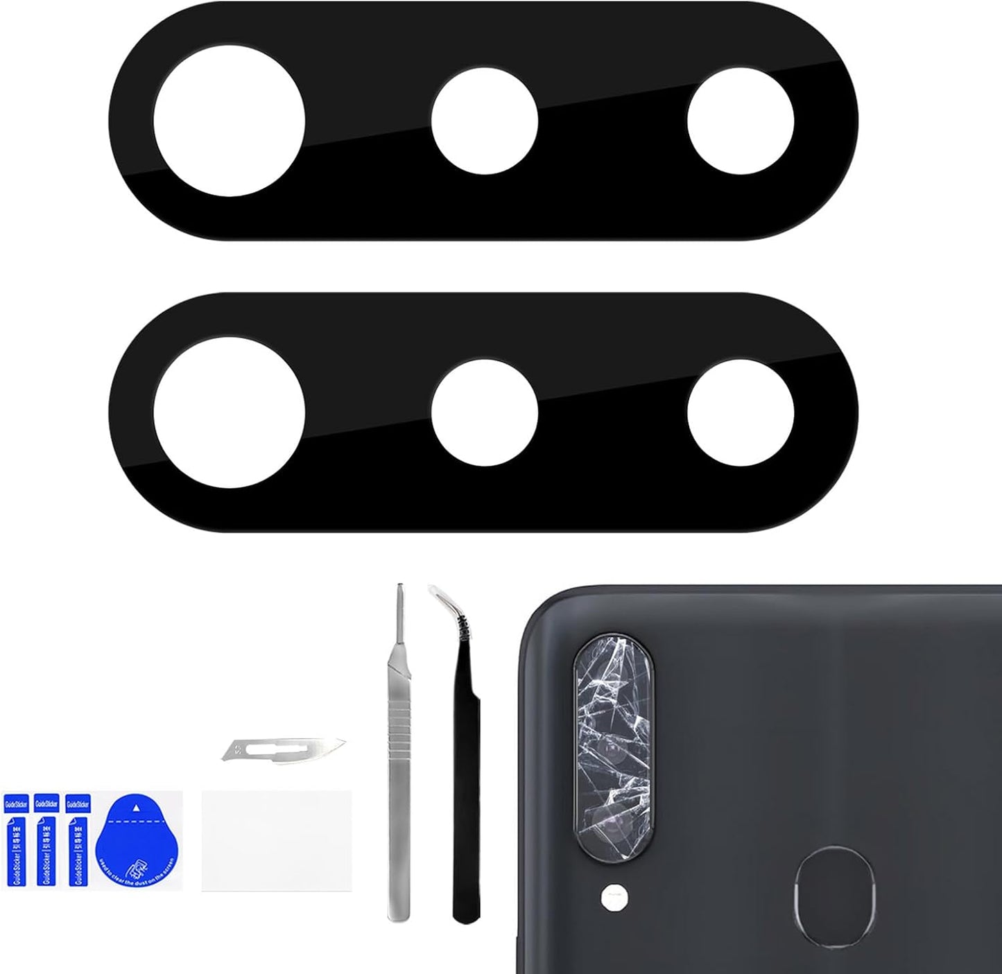 2 Pack A20s A20s SM-A207F for Samsung Galaxy Rear Camera Lens Replacement Adhesive Back Camera Glass Lens with Full Fix
