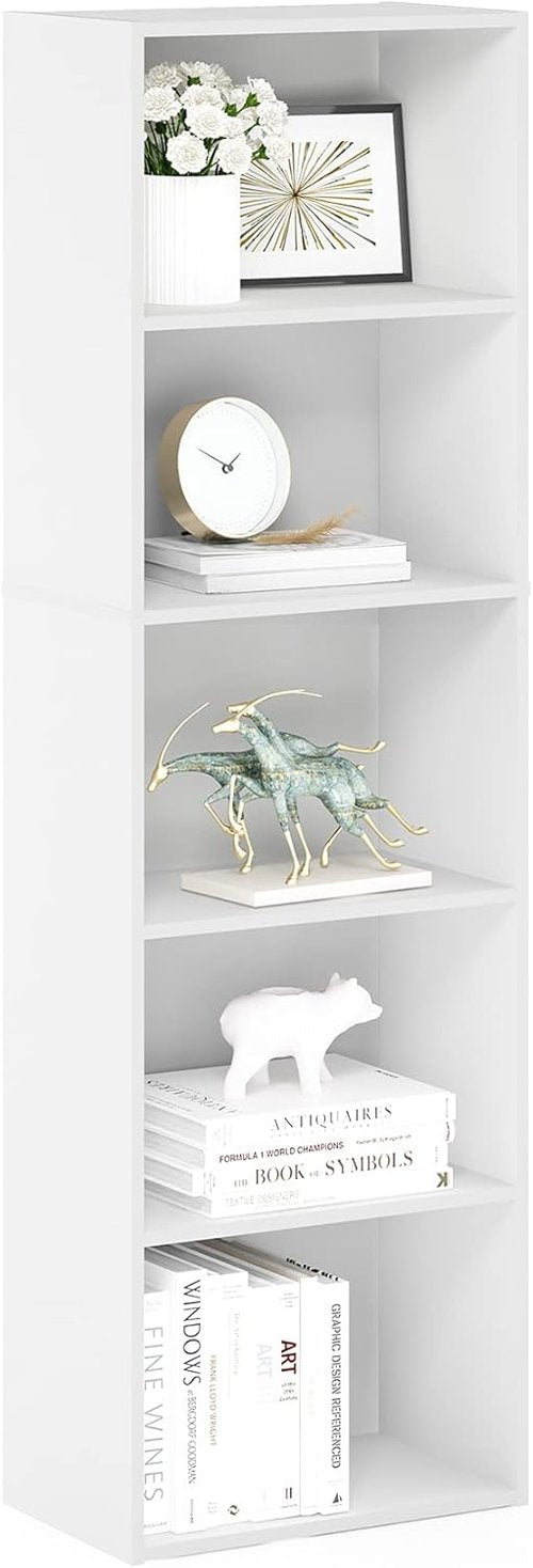 Furinno LUDER 5-Tier Bookshelf - Open Shelves for Easy Assembly | White, 9.4 x 15.8 x 52 Inches