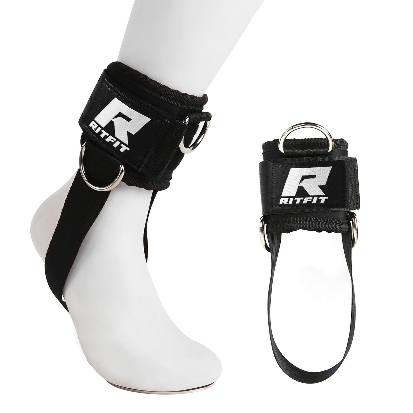 RitFit Kickback Ankle Straps Padded Ankle Strap for Cable Machine,Strong Hook and Loop,Reinforced 3 D-Ring, Adjustable Comfort fit Neoprene - Premium Ankle Cuffs to Enhance Abs, Glute & Leg Workouts