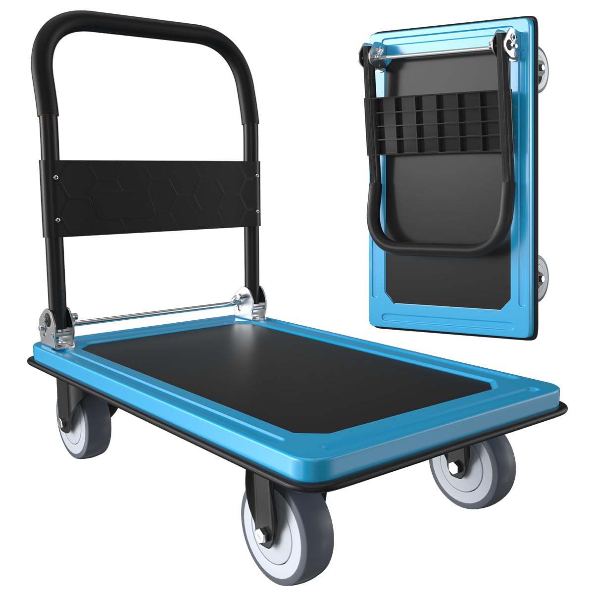 WUD Push Cart, Folding Mobile Platform Trolley,Thickened and Reinforced, 360° Swivel Wheels,36 “L x 24 ”W, 1100 lb. Blue Dolly cart with Wheels