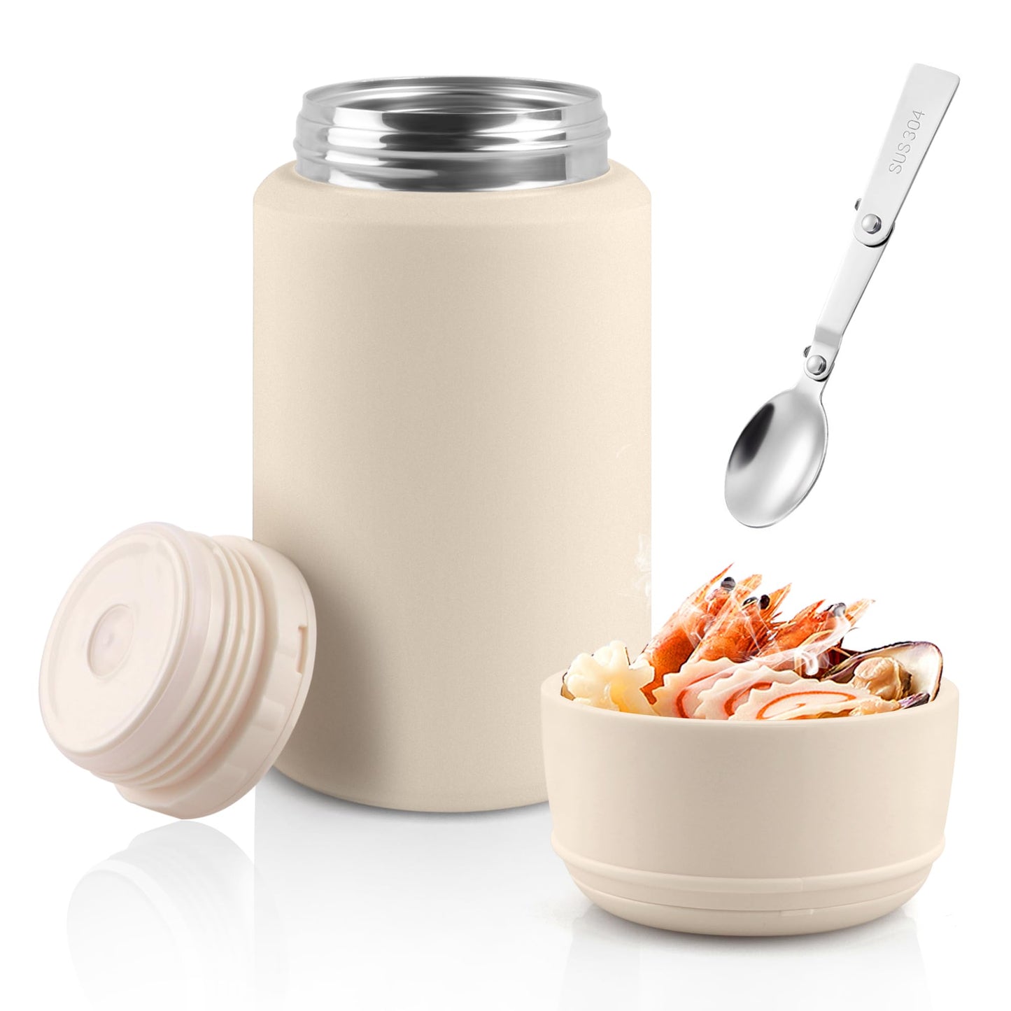 Thermo for Hot & Cold Food, 25oz Insulated Food Jar with Handle Spoon, Thermal Lunch Container, 316 Stainless Steel Lunch Box for Men Women, Keeps food Hot for 12 Hours or Cold for 24 Hours(White)