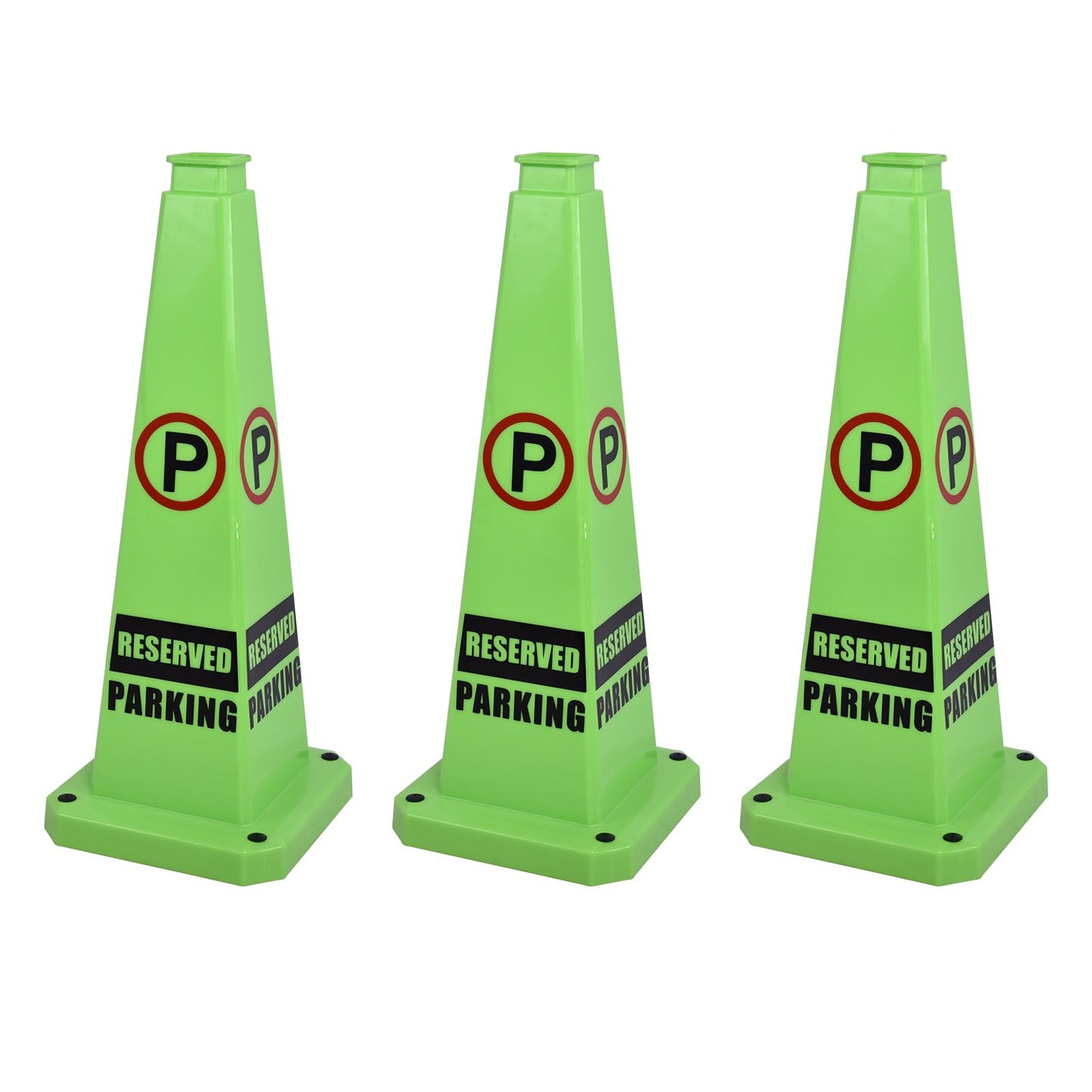 OranclUS 3 Pack 36 Inch 4-Sided Safety Cone, “Revised Parking” Green Message Cone, Extra Tall High Visibility Durable PVC Stackable Traffic Cones (3, Green-Revised Parking, 36inch Printed)