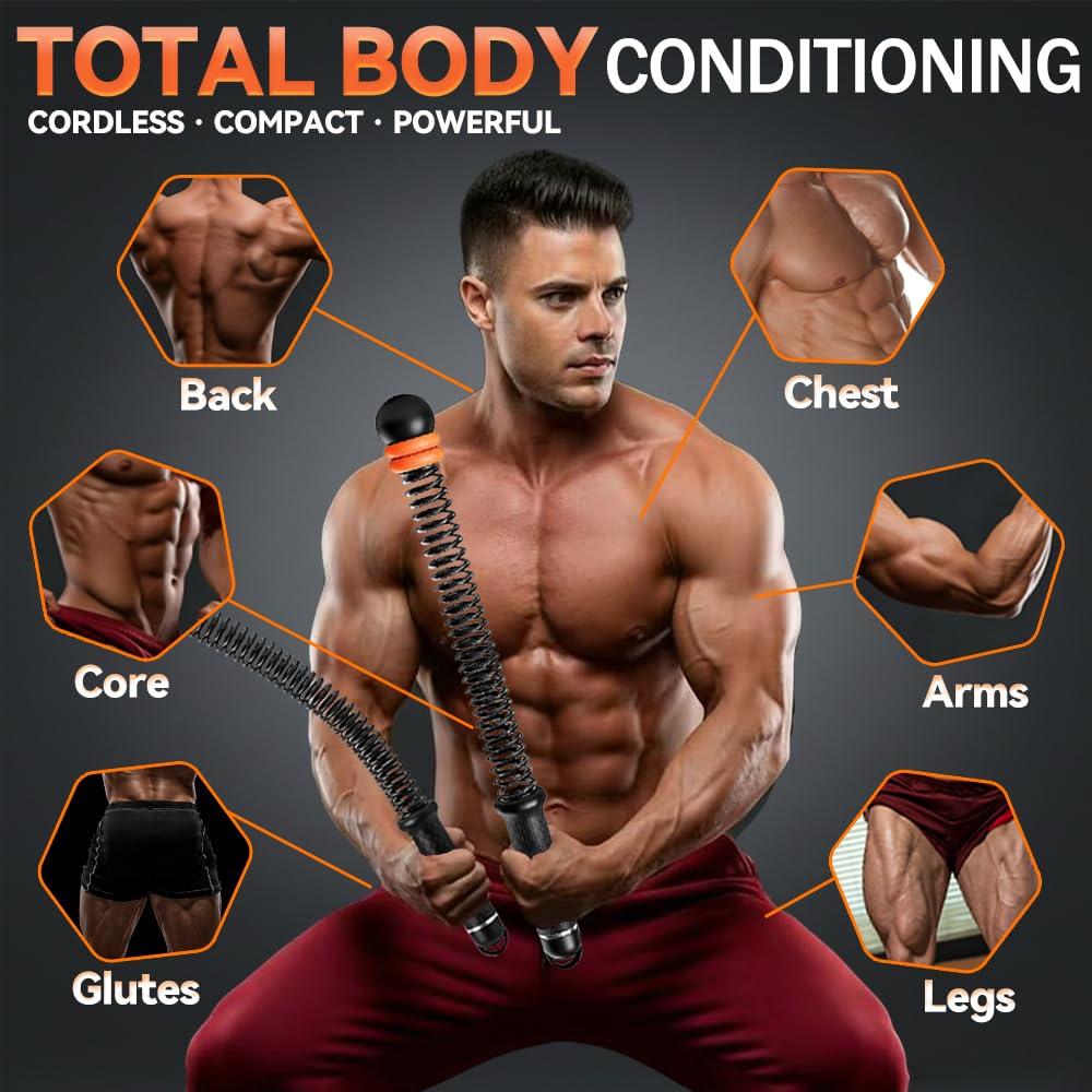 Cordless Battle Ropes Adjustable Trainer, Ropeless Weighted Portable Exercise Equipment for Home Gym Workouts, Compact Arm Strength for Men Women, Heavy Flex Rope Stick Fitness Gift