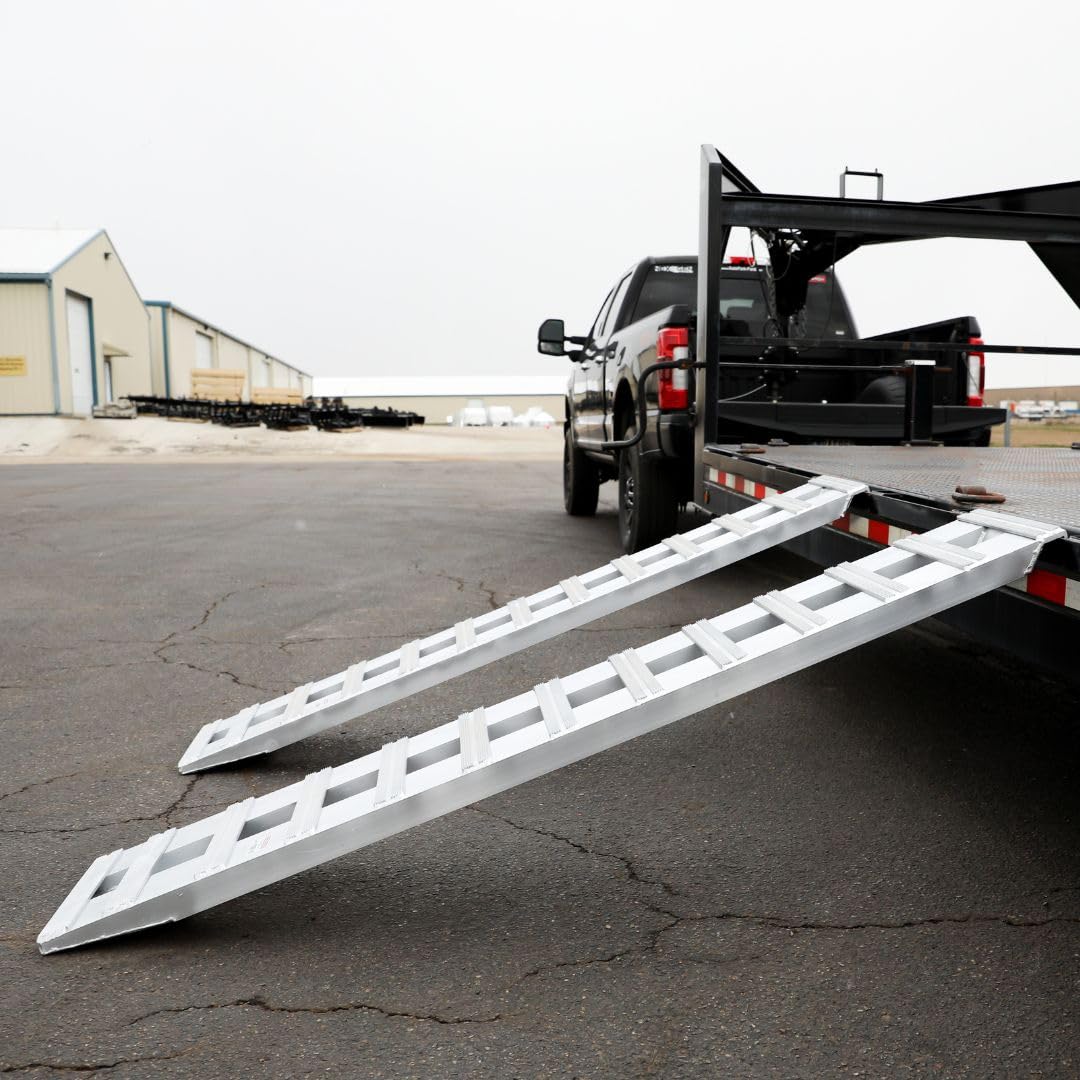 GEN-Y Hitch Heavy Duty Aluminum Loading Ramps - Set of 2, 10 Feet Long x 15 Inches Wide, 10000 lbs Capacity, Hybrid Hook and Plate Ends, Serrated Cross Rungs for Maximum Traction