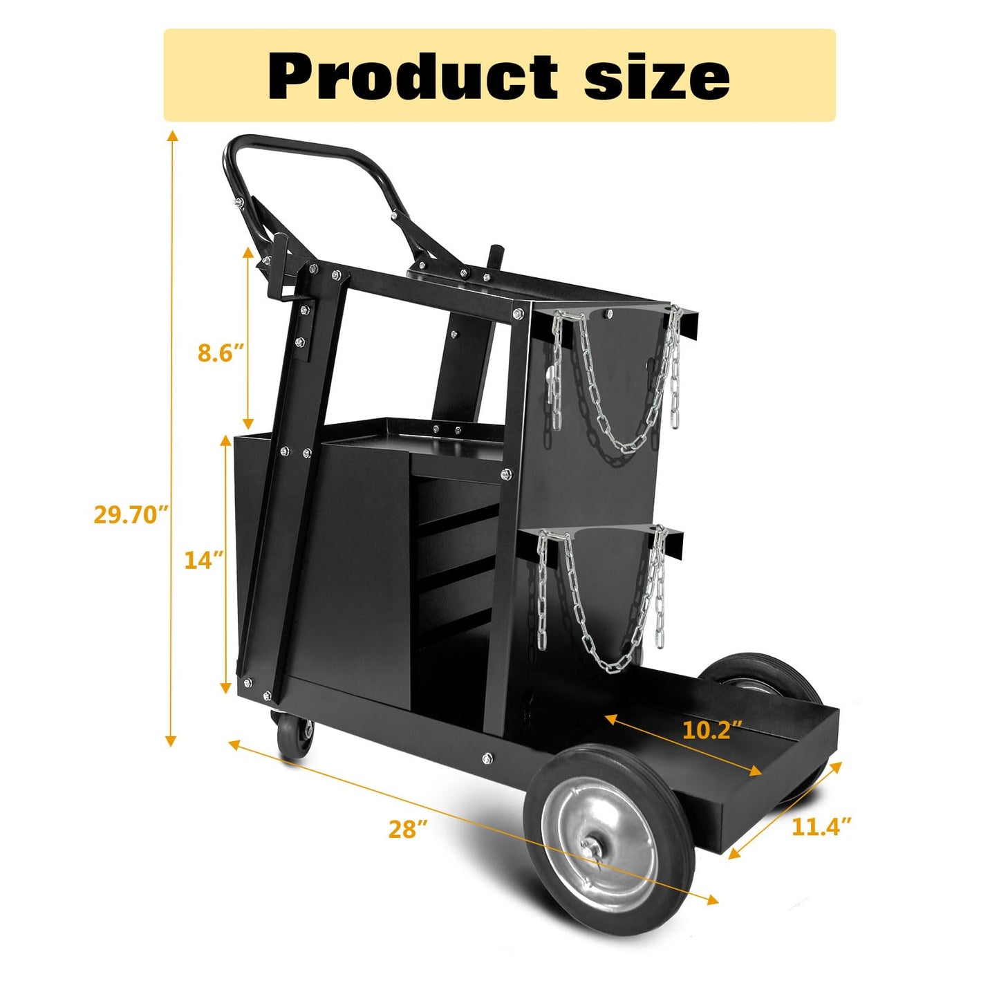 MAYNIYJK Welding Cart wit 4 Drawers, Heavy Duty Rolling Welder Cart with Wheels Handles and Gas Tank Holder, for TIG MIG Welder and Plasma Cutter, Black