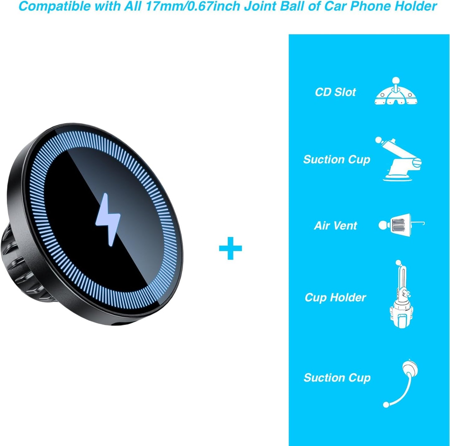 ARMOLABX 17mm 17mm/0.67inch 17/16/15/14/13/12 Magnetic Wireless Charging Phone Holder with Ball Socket for MagSafe
