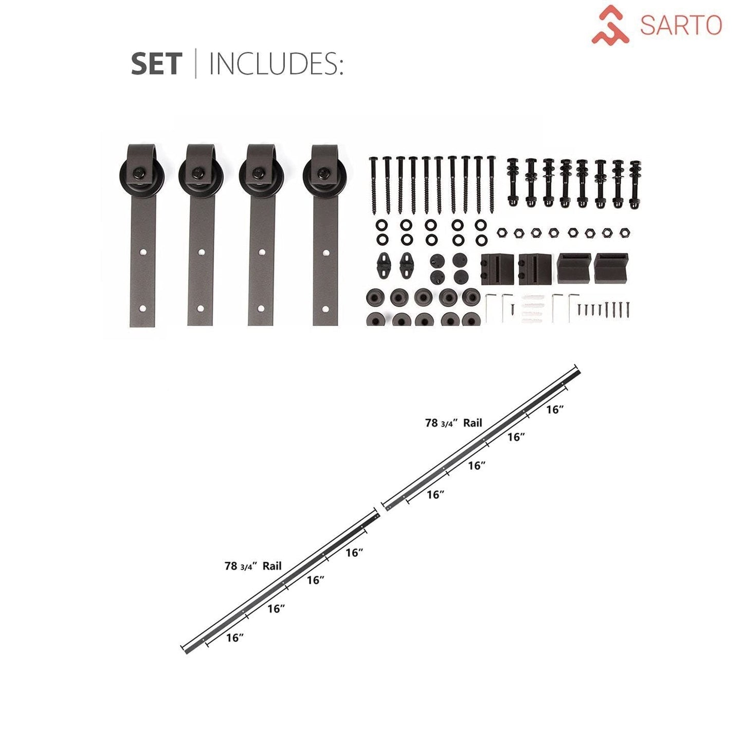 SARTODOORS Quadro 4088 Barn Door 7284 in, Black Matte Frosted Glass Double Sliding Interior Door, Solid MDF Core, 13 FT Black Rail Hardware Included