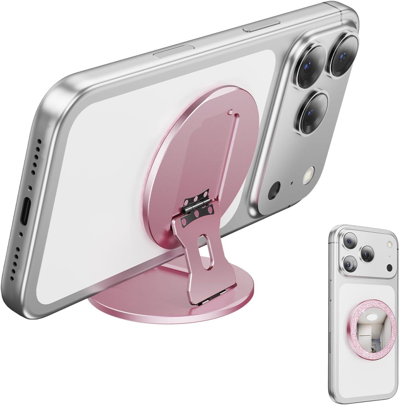 Blissfuhue 17/16/15/14 Portable Double-Sided Magnetic Phone Holder with Mirror, for Magnetic Phone GripFoldable