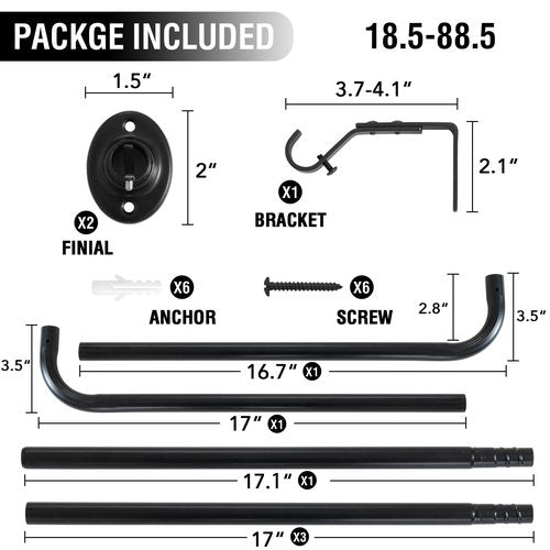 H.VERSAILTEX Wrap Around Black Curtain Rod for Windows 18.5 to 88.5 Inch, 3/4 Inch Adjustable Heavy Duty Blackout Curtain Rods Telescoping Curved Drapery Rods for living room Inoor/Outdoor