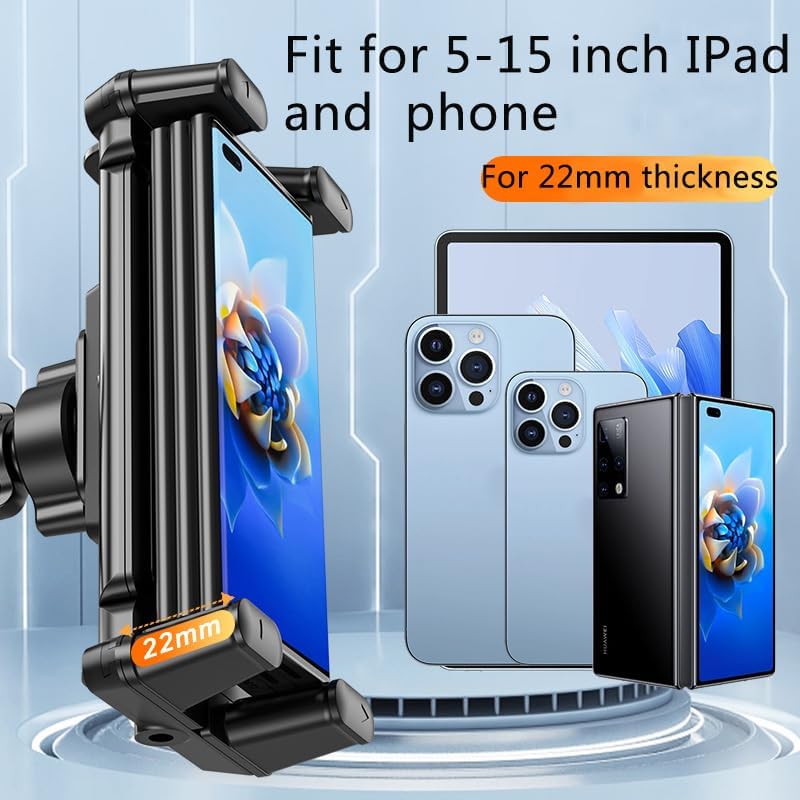 Lupholue 360 4.7" 12.9" Universal Adjustable Tablet Holder Mount for Treadmill, Spin Bike, Stroller, Wheelchair, Golf