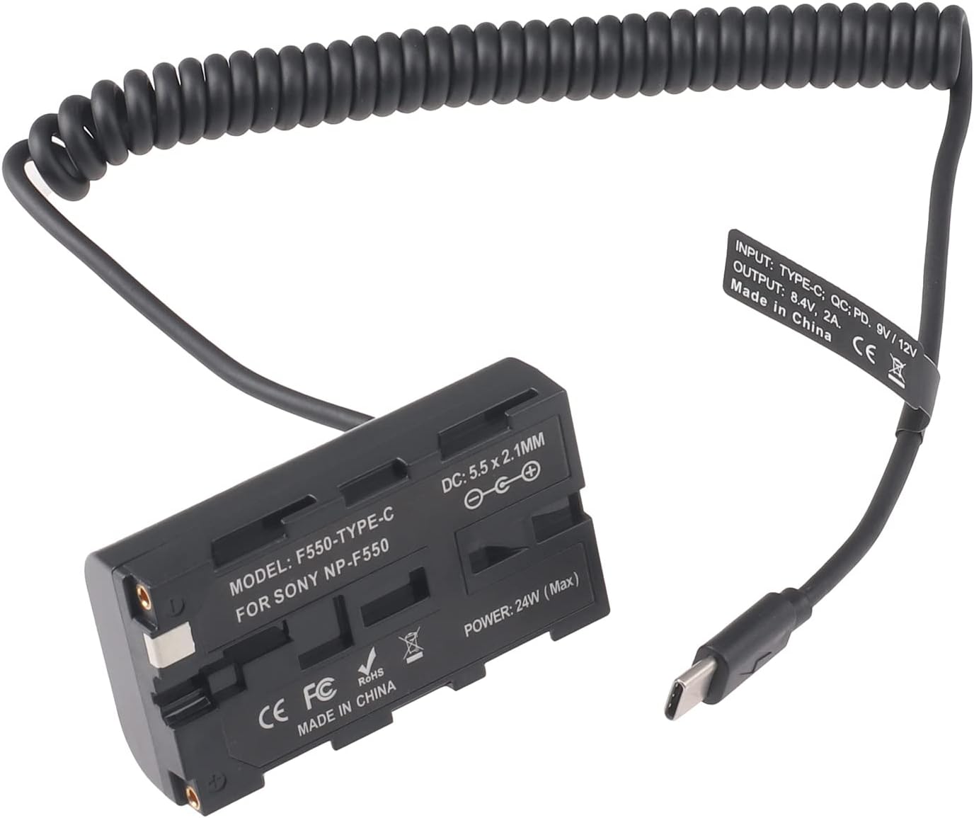FocusFoto NP-F550 Dummy NP-F970 NP-F570 NP-F750 NP-F770 F960 F530 F330 USB-C to Battery Adapter Cable for Sony to Power